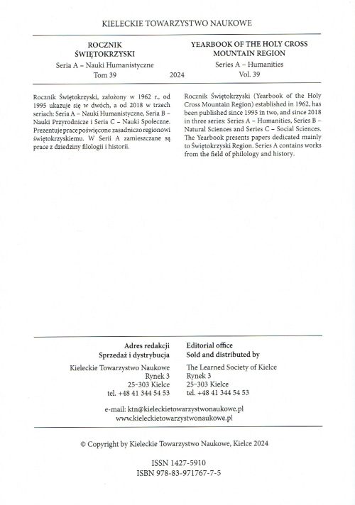 Rocznik Świętokrzyski. Seria A - Nauki Humanistyczne Nr 39 - obrazek 2